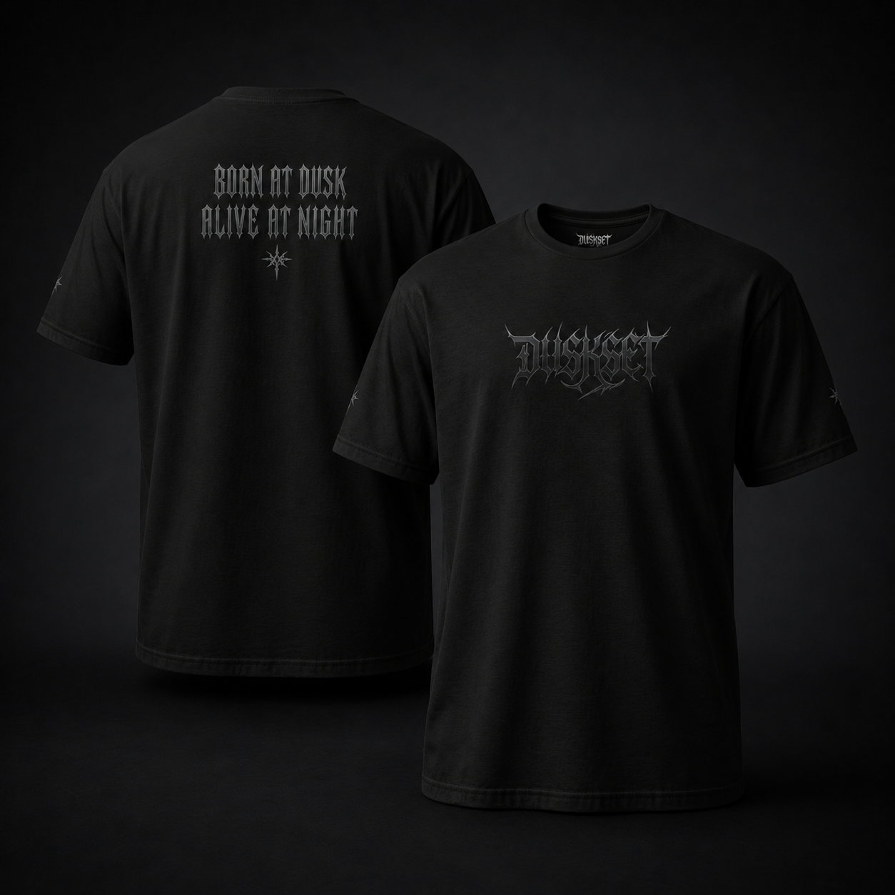 DUSKSET Unisex After Dark T-Shirt — front and back, styled product shot