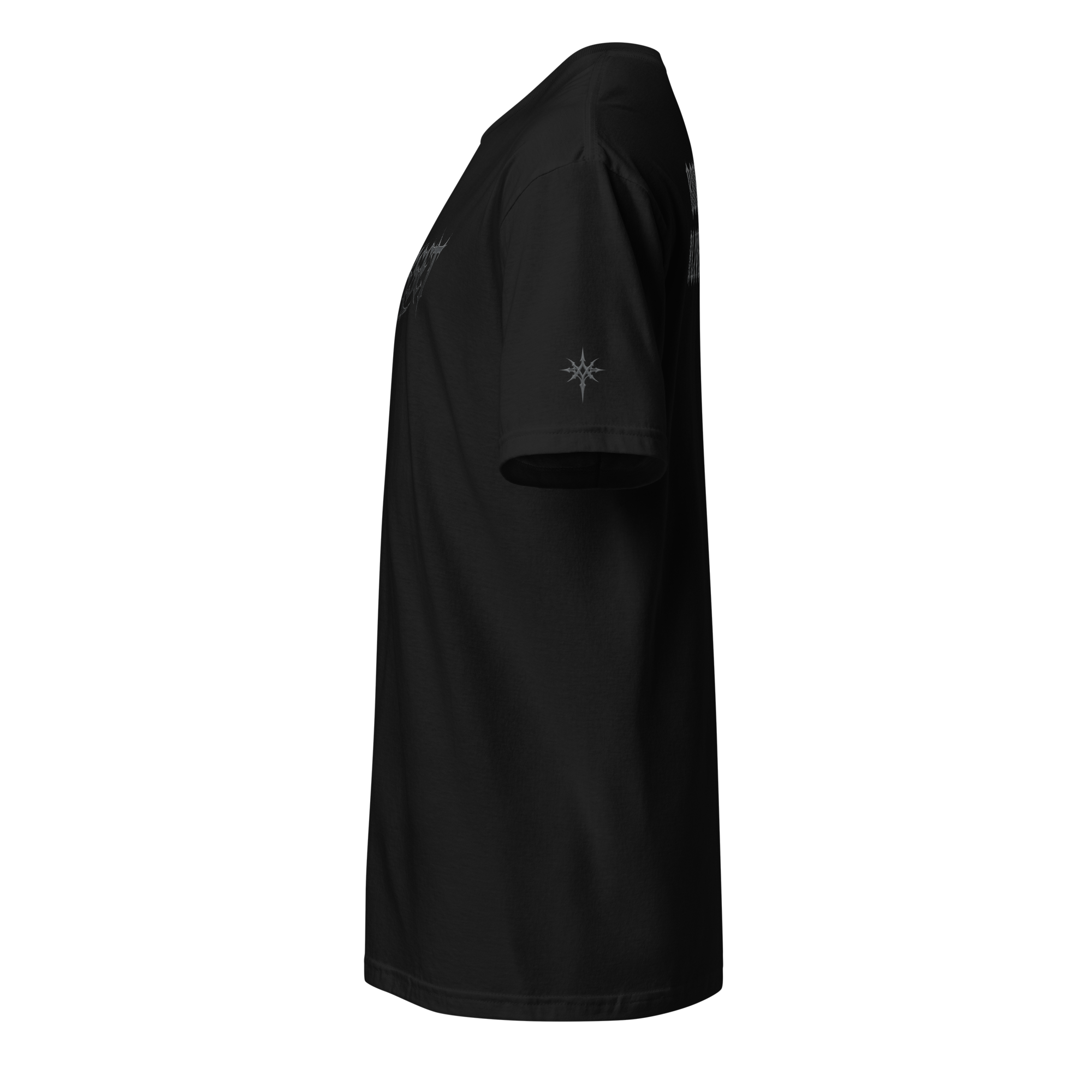 DUSKSET Unisex After Dark T-Shirt — side view, sleeve print