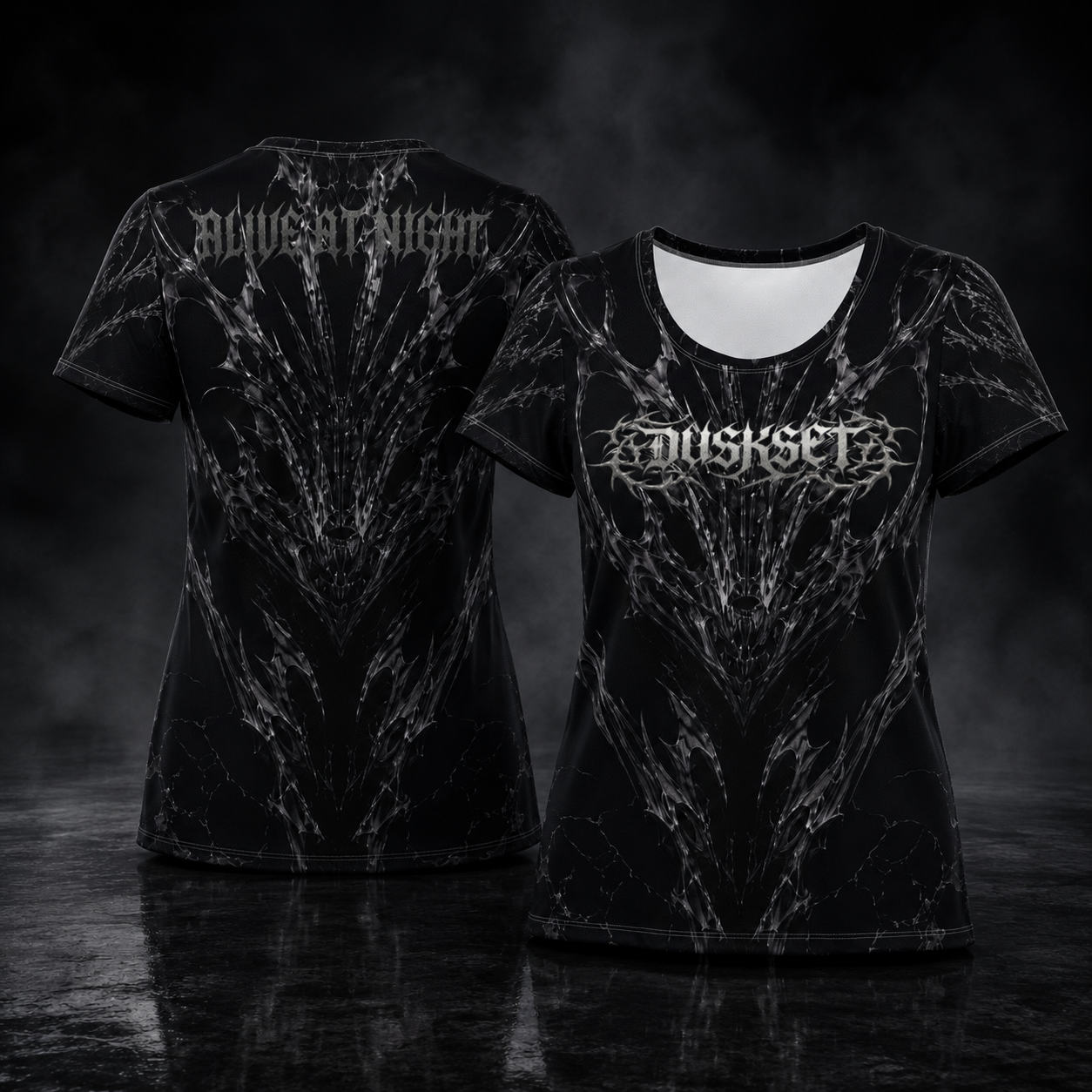 DUSKSET Women’s Nightform Athletic Tee — front, styled product shot
