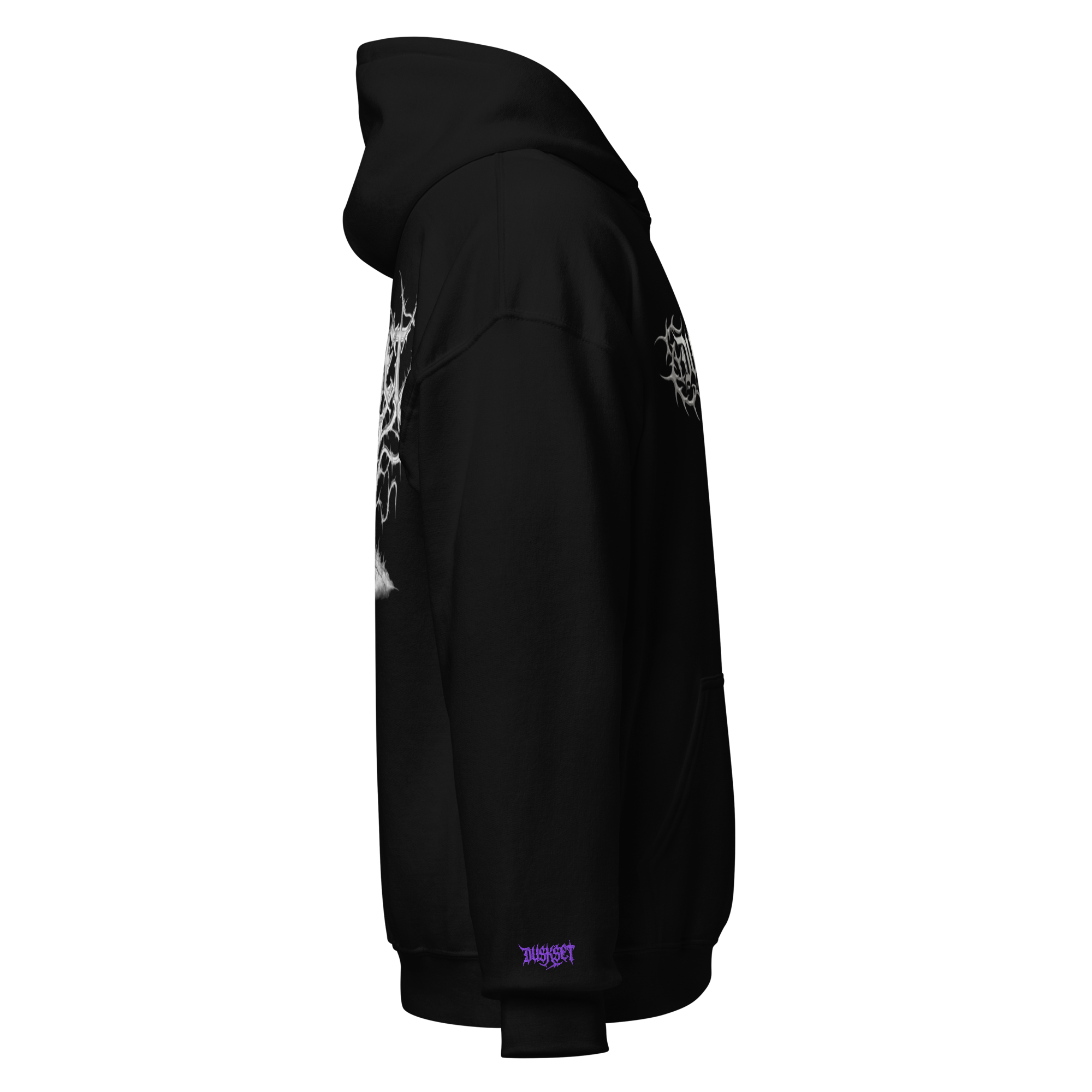 DUSKSET Unisex After Dark Graphic Hoodie — side view, sleeve detail